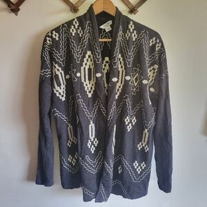 Lucky Bliss Embroidered Open Cardigan Aztec Gray White Medium